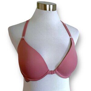 La Senza Obsession 36C Bra Mauve Padded Push Up Underwire Front Close Lace Back